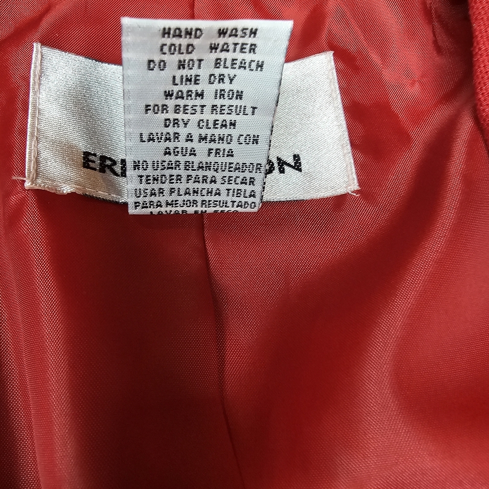Vintage Erin London Red 100% Silk Blazer Jacket Women's Small Oversized Classic - Picture 12 of 16